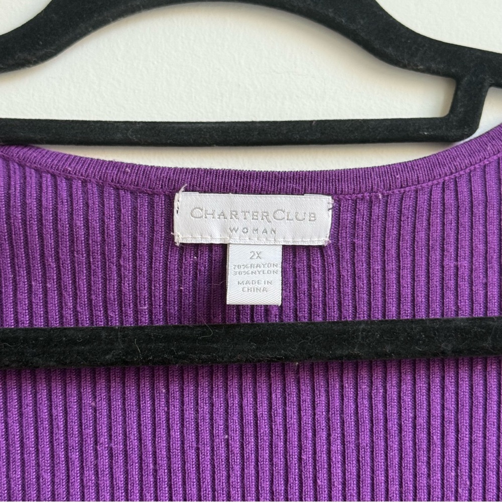 Charter Club Purple Ribbed Top - Picture 2 of 4